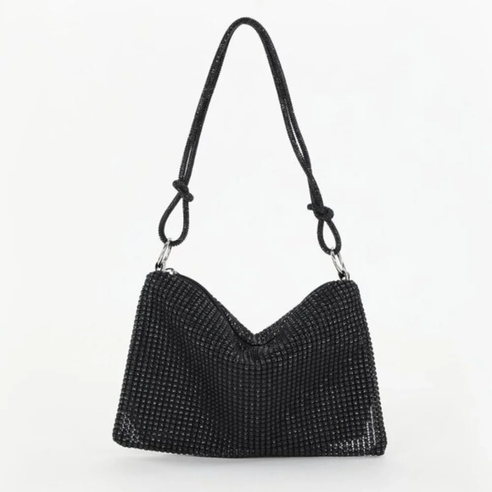 Rhinestone Bag With Zipper Black